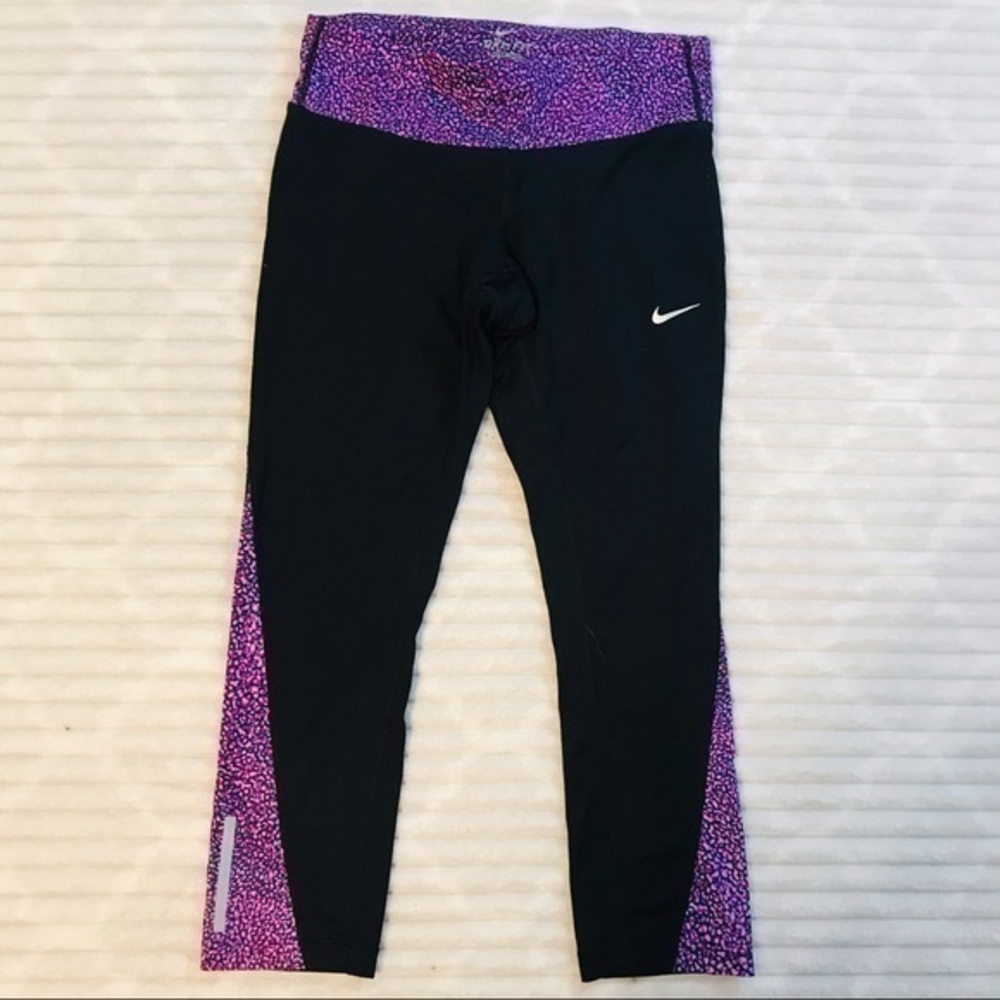 Nike Running Tights Dri-Fit Black Purple Pebble Capri Leggings Size XS Small